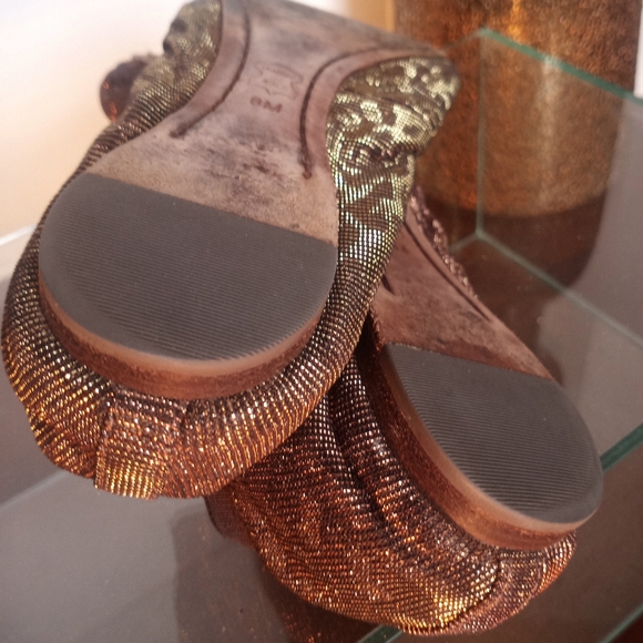 Tory Burch Metallic Gold Brown Ballet Flats Women Size 6 - Picture 11 of 12